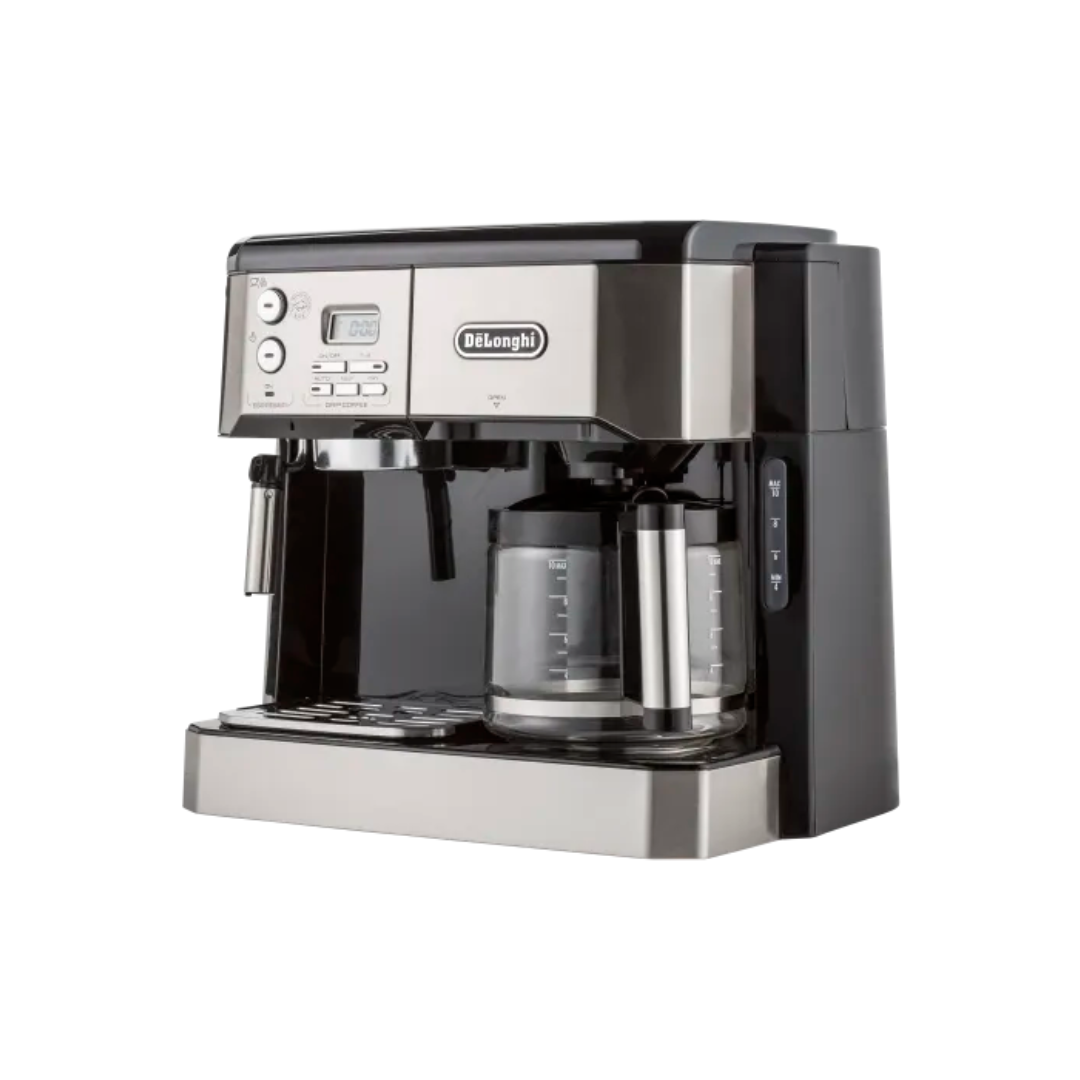 DeLonghi BCO430 máquina de café espresso y cafetera de filtro por 10 tazas  con espumador de leche, color plateado y negro
